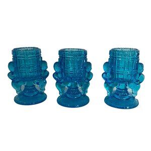 Vintage McKee Blue Peek-A-Boo Cherubs Toothpick Match Holder Lot of 3